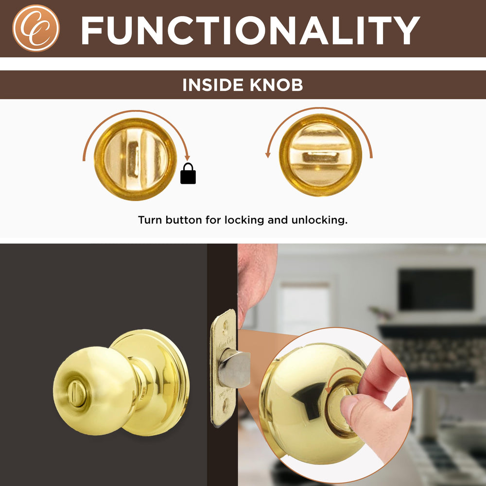 BK2030PB Ball Door Knob, Privacy Function, 1 Pack, Polished Brass