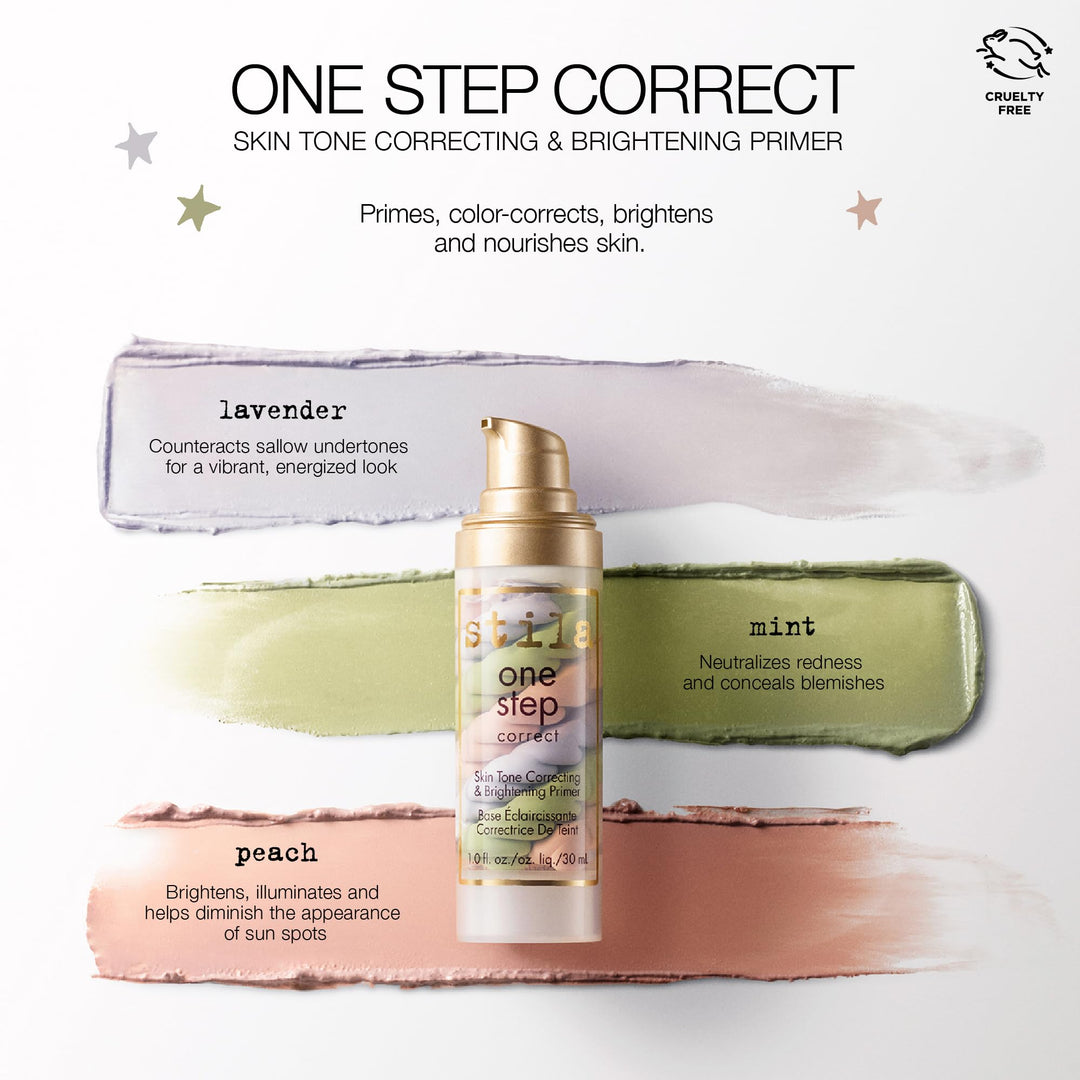 One Step, Color Corrector & Brightening Primer Facial Serum to Even Skin Tone, Moisturize & Hydrate, Oil-Free Makeup 1 Fl. Oz.
