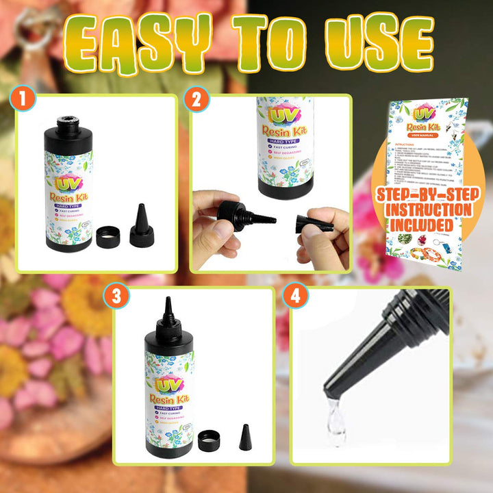 UV Resin with 4 Silicon Cups - Crystal Clear Epoxy Resin for Crafts, Resin Supplies for Art Decorations, Earrings, Necklace & Jewelry Making (200g)