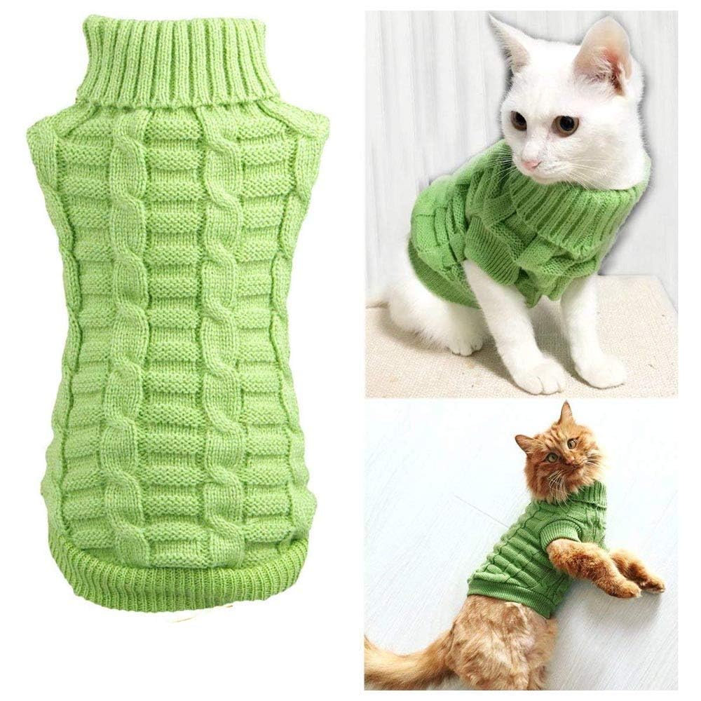Pet Cat Sweater Kitten Clothes for Cats Small Dogs,Turtleneck Cat Clothes Pullover Soft Warm,fit Kitty,Chihuahua,Teddy,Poodle,Pug (Green, Large)
