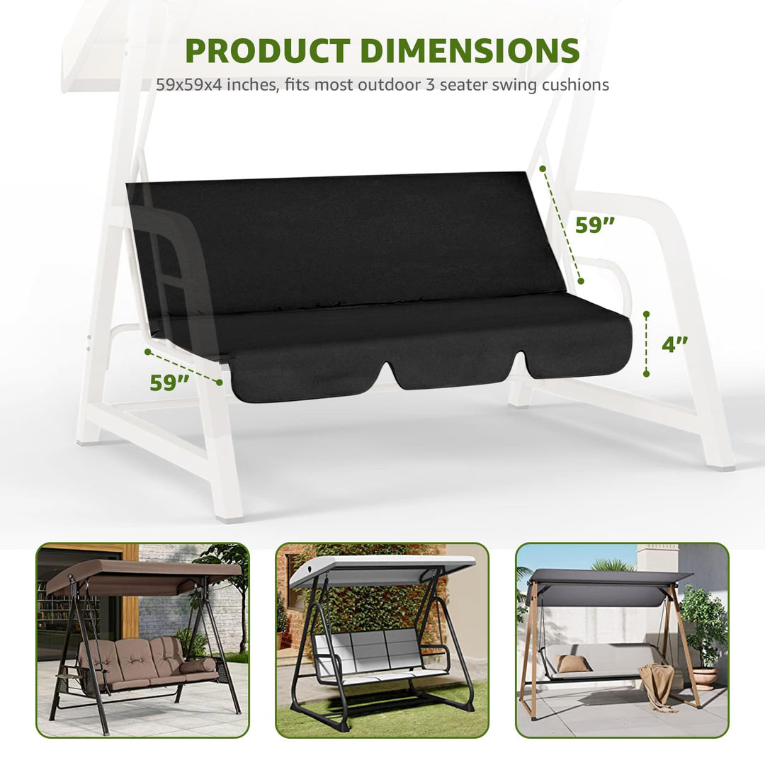 Patio Swing Cushion Cover Replacement Waterproof Outdoor Swing Seat Cover 3 Seater Dustproof Protective Covers for 3 Seat Garden Swing Chair Cushions (Only Cover, No Cushion) 59x59x4 Inch