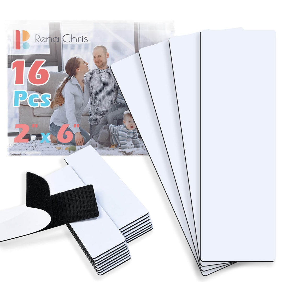 2x6 Inch Hook and Loop Strips with Adhesive 16 Sets- Double-Sided Interlocking Strong Back Adhesive Fasten Mounting Tape for Couch Cushions, Suitable for School Classroom,Office,Home,Black