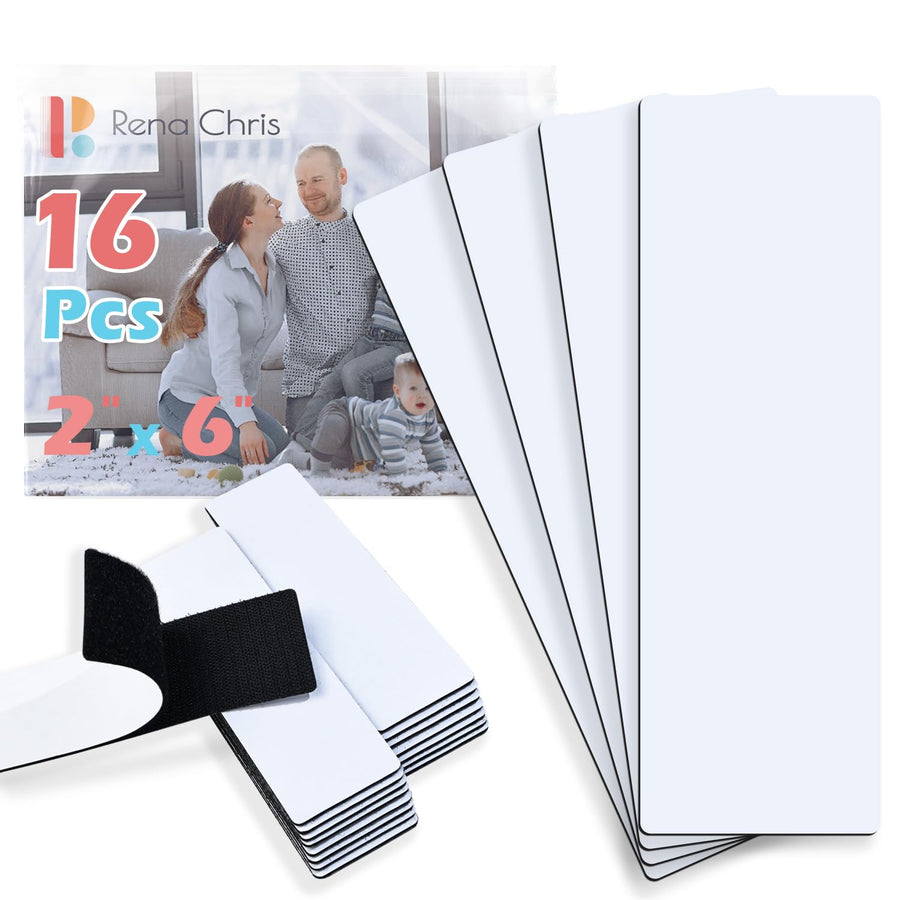 2x6 Inch Hook and Loop Strips with Adhesive 16 Sets- Double-Sided Interlocking Strong Back Adhesive Fasten Mounting Tape for Couch Cushions, Suitable for School Classroom,Office,Home,Black