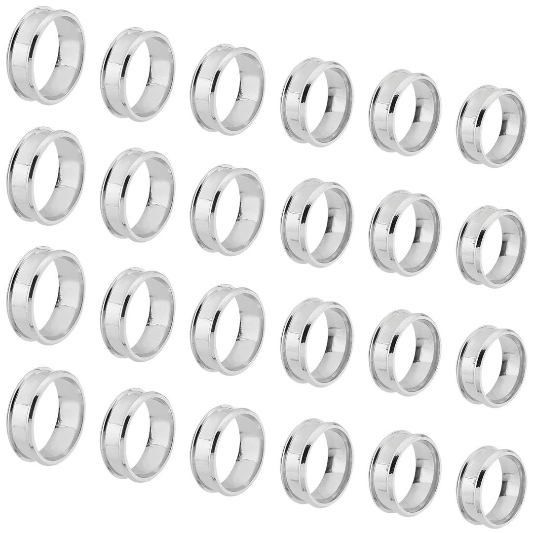 24pcs 6 Sizes Stainless Steel Blank Core Ring Settings 6 Sizes Finger Ring Blanks for Inlay Comfort Grooved Finger Ring Round Empty Ring for Jewelry Making