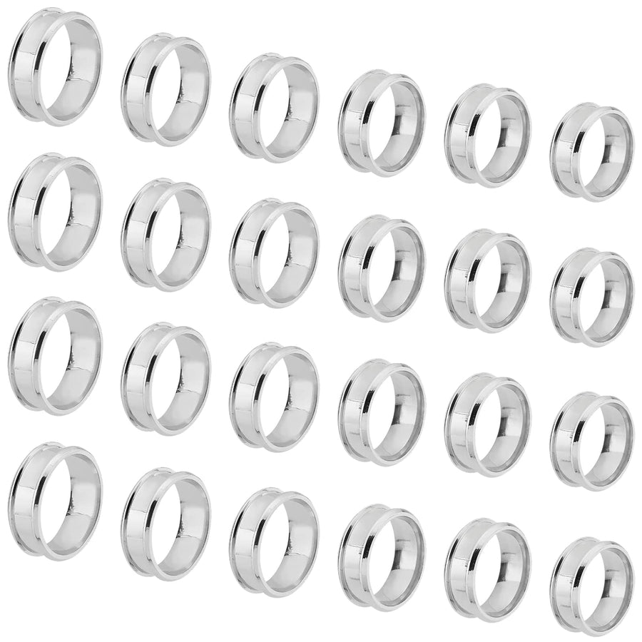 24pcs 6 Sizes Stainless Steel Blank Core Ring Settings 6 Sizes Finger Ring Blanks for Inlay Comfort Grooved Finger Ring Round Empty Ring for Jewelry Making