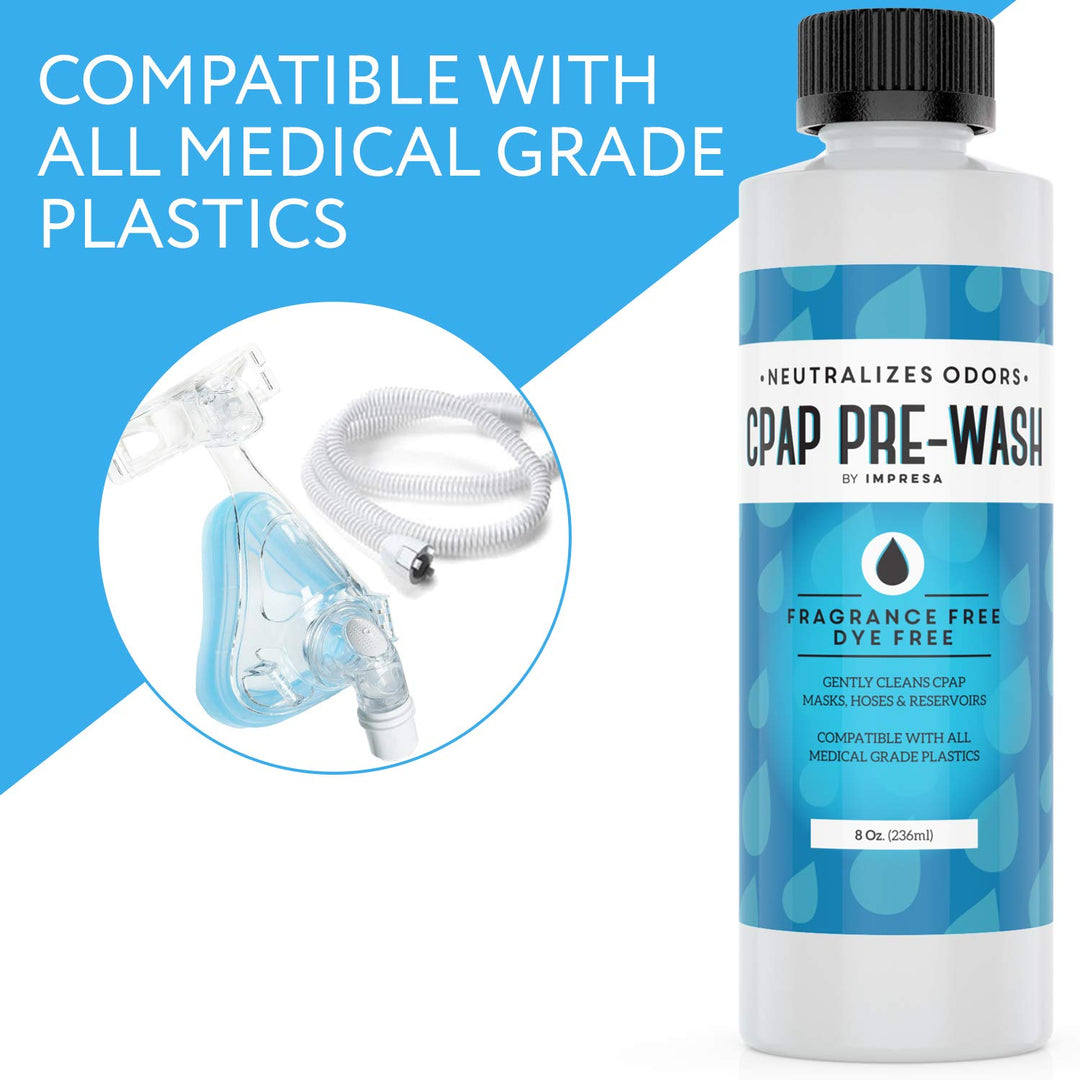 8 Ounce CPAP Pre-Wash - Scent-Free/Dye-Free Soap - Neutralizes Odors - Prewash Compatible with All Pap Equipment and Sanitizer/Sanitizing Machine - Made in The USA
