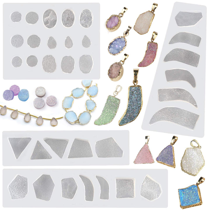 Geode Epoxy Resin Silicone Molds Set Jewelry Making Kits for Necklace Pendant Earrings Bracelet Charms 33 Shapes 0.35-1.65inch