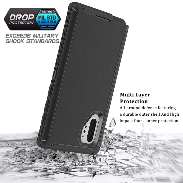 Galaxy Note 10 Plus Case Note 10+ Case for Samsung Galaxy Note 10 Plus Case Military Drop Shockproof Armor Heavy Duty Rugged 3 in 1 Protection Cover for Galaxy Note 10 Plus Phone Case (Black+Black)