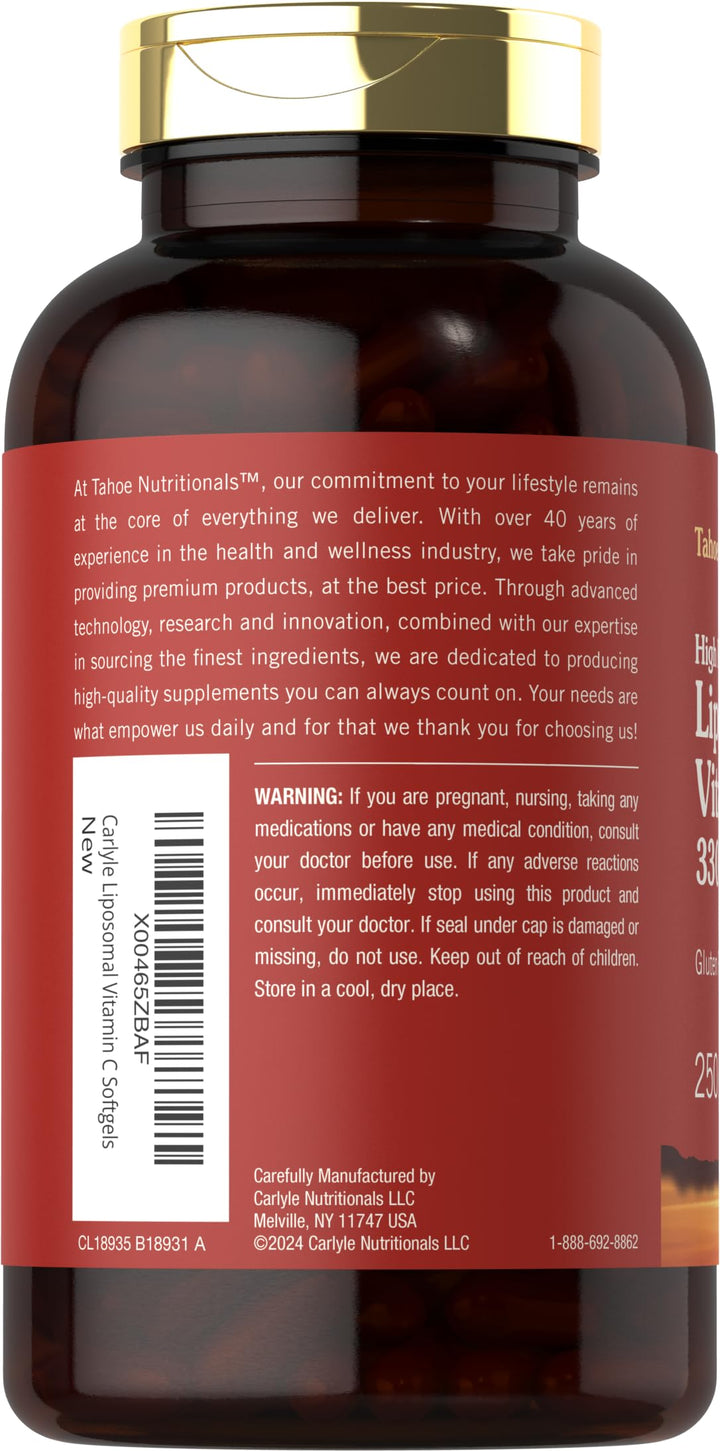 Liposomal Vitamin C Complex | 3300mg | 250 Softgels | High Potency | Non-GMO, Gluten Free Supplement