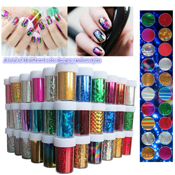 Starry Sky Stars Nail Art Stickers Tips Wraps Foil Transfer Adhesive Glitters Acrylic DIY Decoration (48PCS/Colors)(4cm100cm)