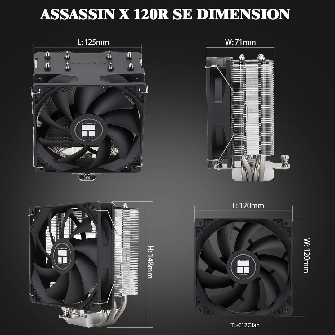 Assassin X120 Refined SE CPU Air Cooler, 4 Heat Pipes, TL-C12C PWM Fan, Aluminium Heatsink Cover, AGHP Technology, for AMD AM4/AM5/Intel LGA 1150/1151/1155/1156/1200/1700 (AX120 R SE)