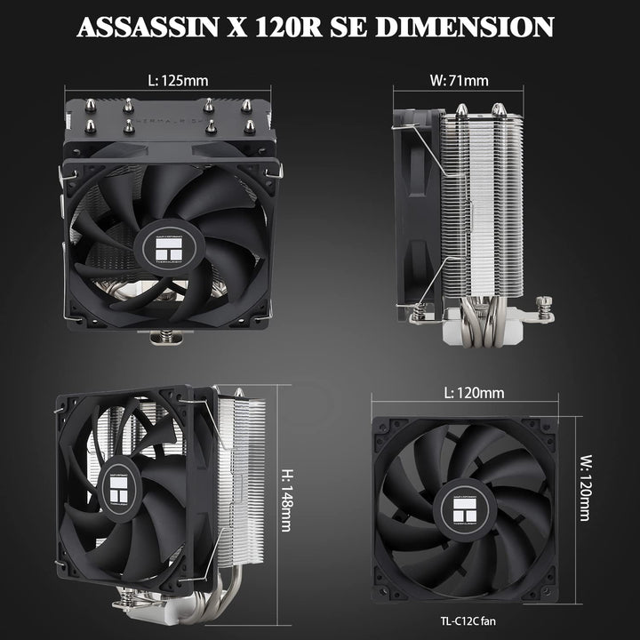 Assassin X120 Refined SE CPU Air Cooler, 4 Heat Pipes, TL-C12C PWM Fan, Aluminium Heatsink Cover, AGHP Technology, for AMD AM4/AM5/Intel LGA 1150/1151/1155/1156/1200/1700 (AX120 R SE)