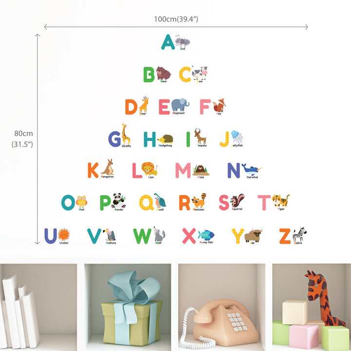 DS-8014 Colourful Animal Alphabet ABC Kids Wall Stickers Wall Decals Peel and Stick Removable Wall Stickers for Kids Nursery Bedroom Living Room (Small) décor