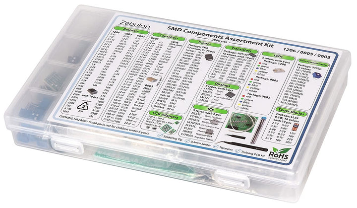 2900 pcs SMD 1206 0805 0603 Component Assortment, Resistor, Capacitor, Diode, Transistor, OpAmp, IC, Solder, PCB, SMT Soldering Assorted Kit