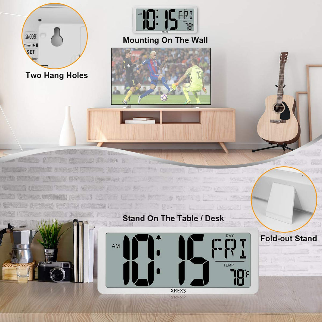 Large Digital Wall Clock, Electronic Alarm Clocks for Bedroom, Count Up & Down Timer, Battery Operated 14.17 Inch Large LCD Screen with Time/Date/Temperature Display