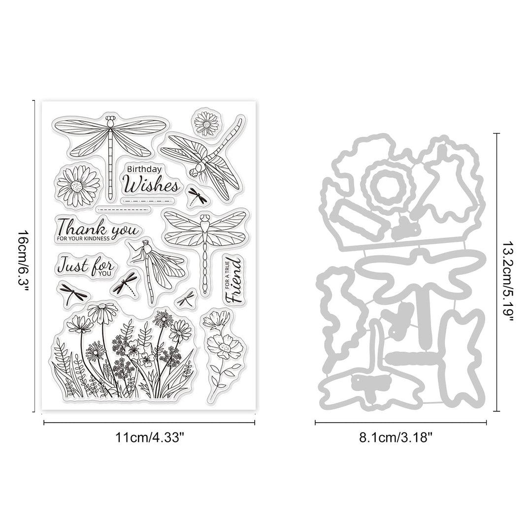 Dragonfly Cut Dies and Clear Silicone Stamp Set for DIY Scrapbooking Album Decorative Wedding Invitation Card Making
