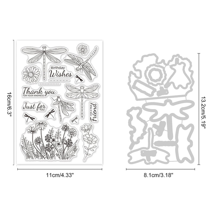 Dragonfly Cut Dies and Clear Silicone Stamp Set for DIY Scrapbooking Album Decorative Wedding Invitation Card Making