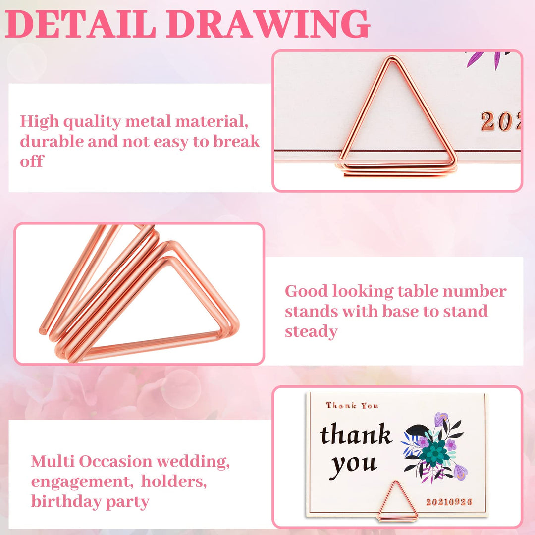 60 Pieces Table Number Holder Place Card Holder Christmas Party Wedding Triangle Shape Table Card Holder Photo Picture Holder Stand Clip for Wedding Baby Shower, Suitable for Small Card(Rose Gold)