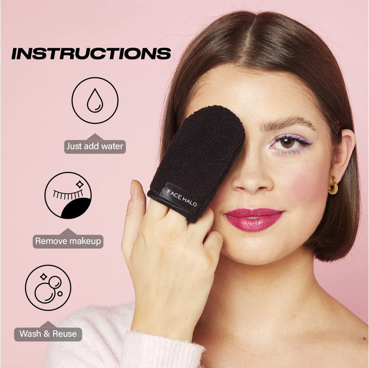 Face Halo X | Precision Makeup Remover Wipes and Wash Bag Remove Makeup with Just Water, Reusable Microfiber Makeup Touch-Up Mini Towel Erases Makeup in Hard to Reach and Sensitive Areas (4-Pack)