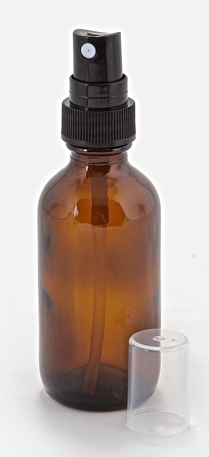 6, Amber, 2 oz Glass Bottles, with Black Fine Mist Sprayers