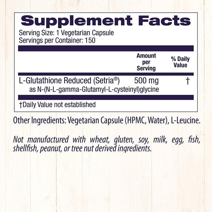L-Glutathione Natural 500 MG Reduced, 150 Count