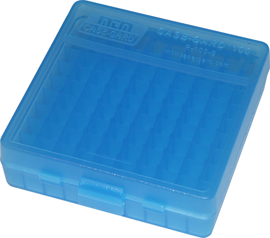 Case-Gard P-100 Series Small Handgun Ammo Box, 100 Round, Clear Blue-5 x 5 x 5 inches
