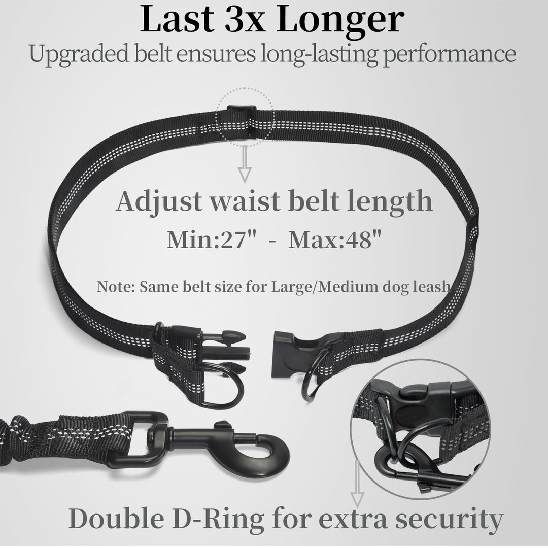 Hands Free Dog Leash with Zipper Pouch, Dual Padded Handles and Durable Bungee for Walking, Jogging and Running Your Dog (Medium, 8-25 lbs, Black)