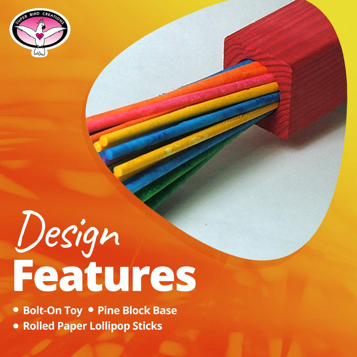 - SB301 Chewable Paper Party Bird Toy with Colorful Lollipop Sticks - Ringnecks Medium Conures Parrot - Chew Enthusiasts - Enriching Bird Toys for Medium to Large Birds - 1-Pack