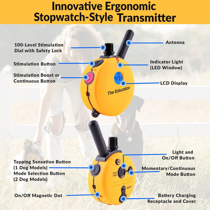 E-Collar Humane Dog Training Collar with Remote, Features 100 Levels of Safe Stimulation, Tapping Sensation, Night Light, Waterproof, Rechargeable, 3/4 Mile 1 Dog, Yellow