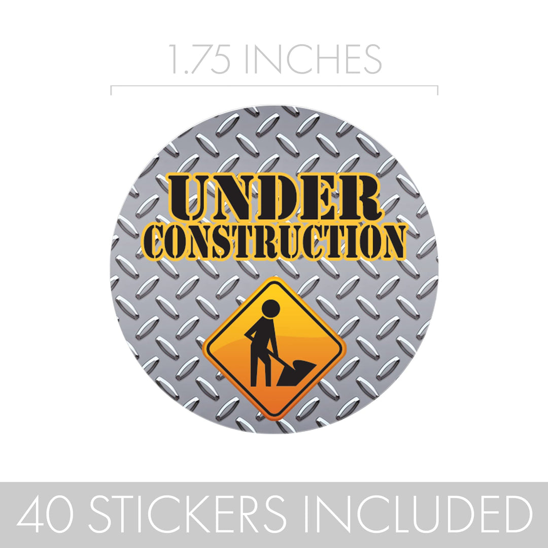 Under Construction Party Favor Stickers - 1.75 in - 40 Labels