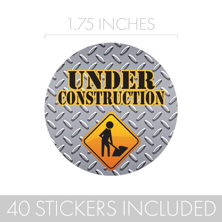 Under Construction Party Favor Stickers - 1.75 in - 40 Labels