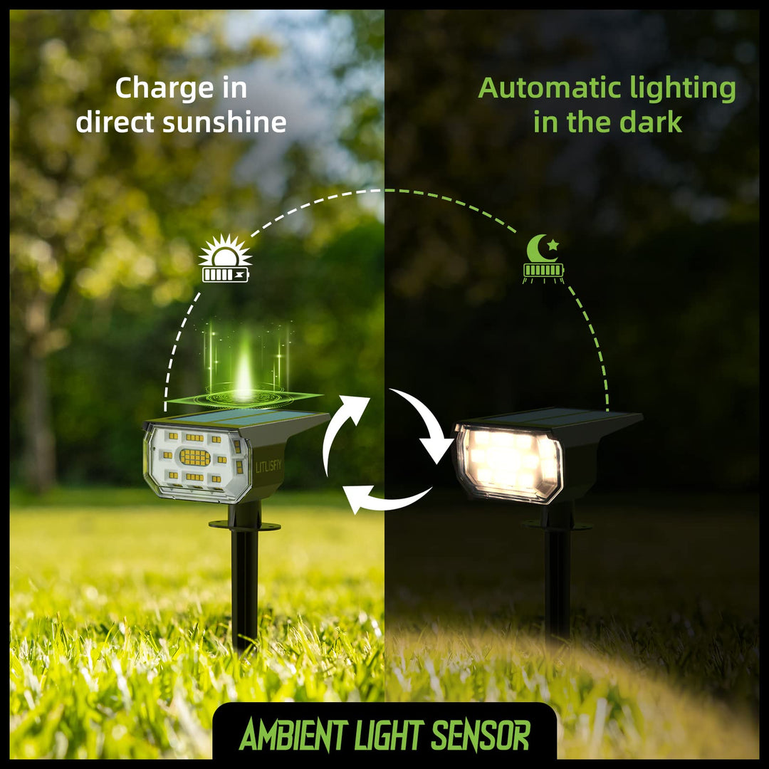 Solar Spot Lights Outdoor Landscape Lights, 50 LEDs Solar Spotlight Outdoor Auto On/Off with 3 Modes, IP67 Solar Outdoor Lights Waterproof Garden Lights, 2in1 Solar Yard Spotlight,Warm White