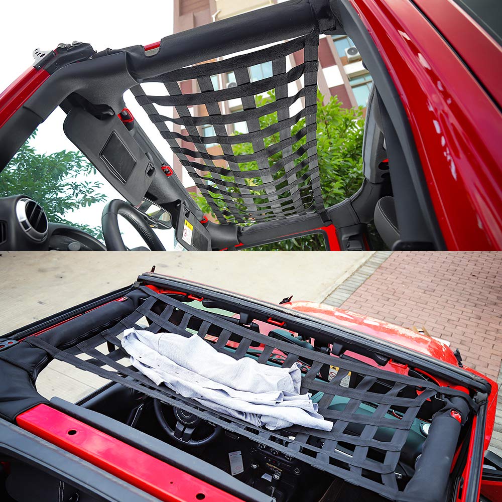 Mesh Cargo Net Roof Top Netting Hammock for 1987-2023 Jeep Wrangler YJ TJ JK JL & Gladiator JT, Black