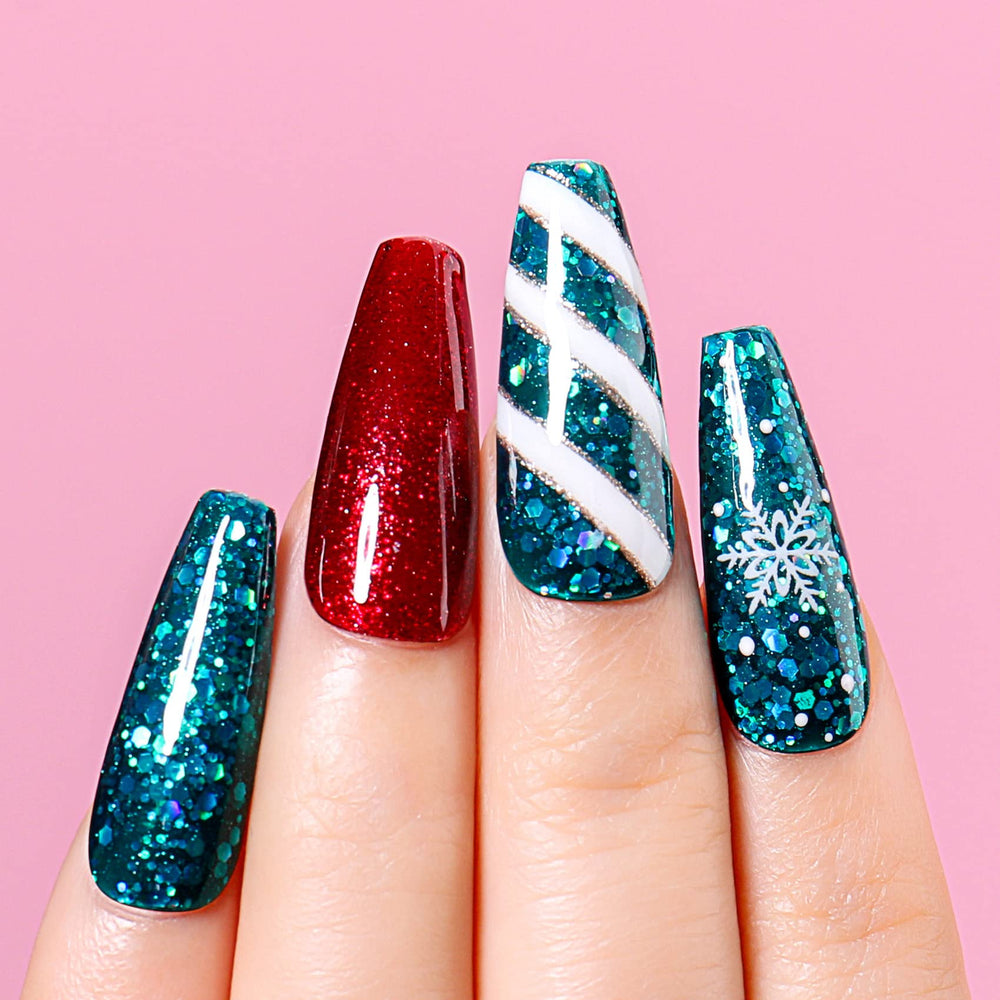 Shellac Soak Off UV LED Gel Nail Polish - Diamond Glitter Teal Blue Green (044) 10ml