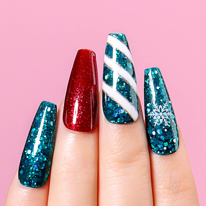 Shellac Soak Off UV LED Gel Nail Polish - Diamond Glitter Teal Blue Green (044) 10ml
