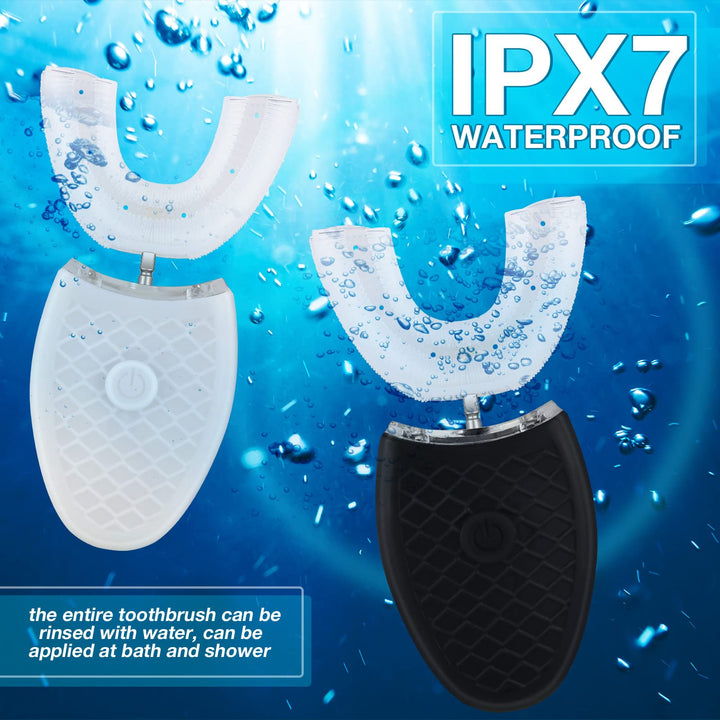 2 Pieces Ultrasonic Electric Toothbrush Adults U Shaped Automatic Toothbrushes for Teeth Whitening, 3 Brush Heads, Whole Mouth 360 Degree Cleaning Hands Rechargeable IPX7 Waterproof (No Base)