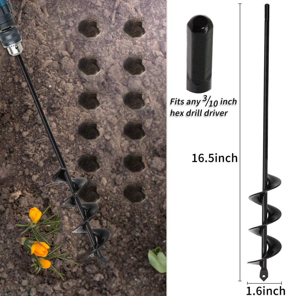 Auger Drill Bit for Planting 1.6x16.5inch Extended Length Garden Auger Spiral Drill Bit for Planting Bulbs Flowers Planting Auger for Drill Post Hole Digger for 3/8”Hex Drill