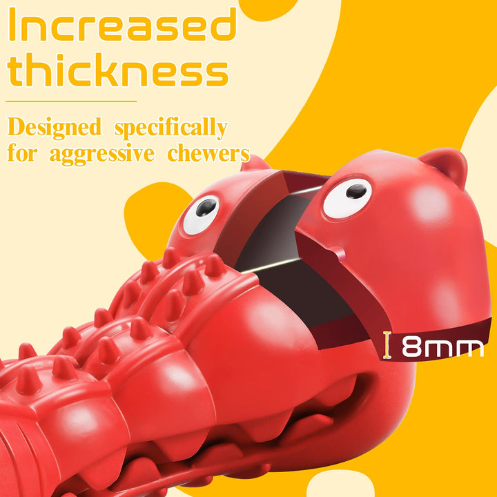 Squeaky Dog Toys for Aggressive Chewers, Tough Indestructible Chew Toys for Large Medium Breed Dog with Non-Toxic Natural Rubber (Hippo-red)