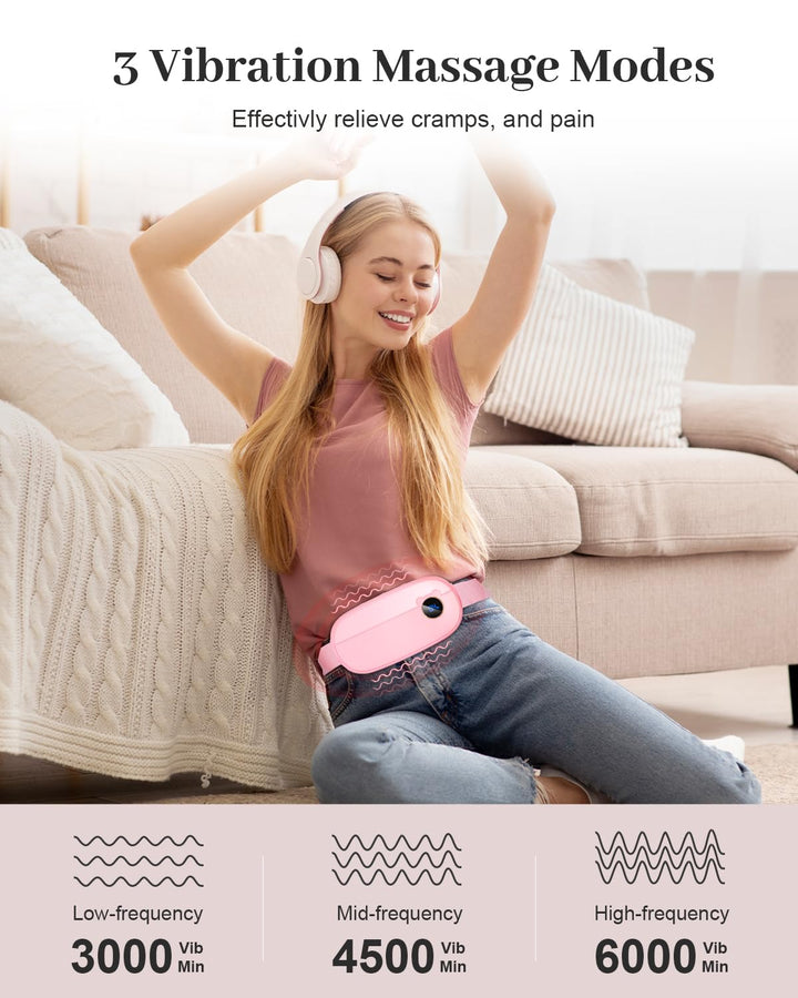 Portable Menstrual Heating Pad, Digital Display Period Heating Pad with 3 Heat Levels and 3 Massage Modes, Back or Belly Fast Heating, Christmas Gifts for Women and Girl