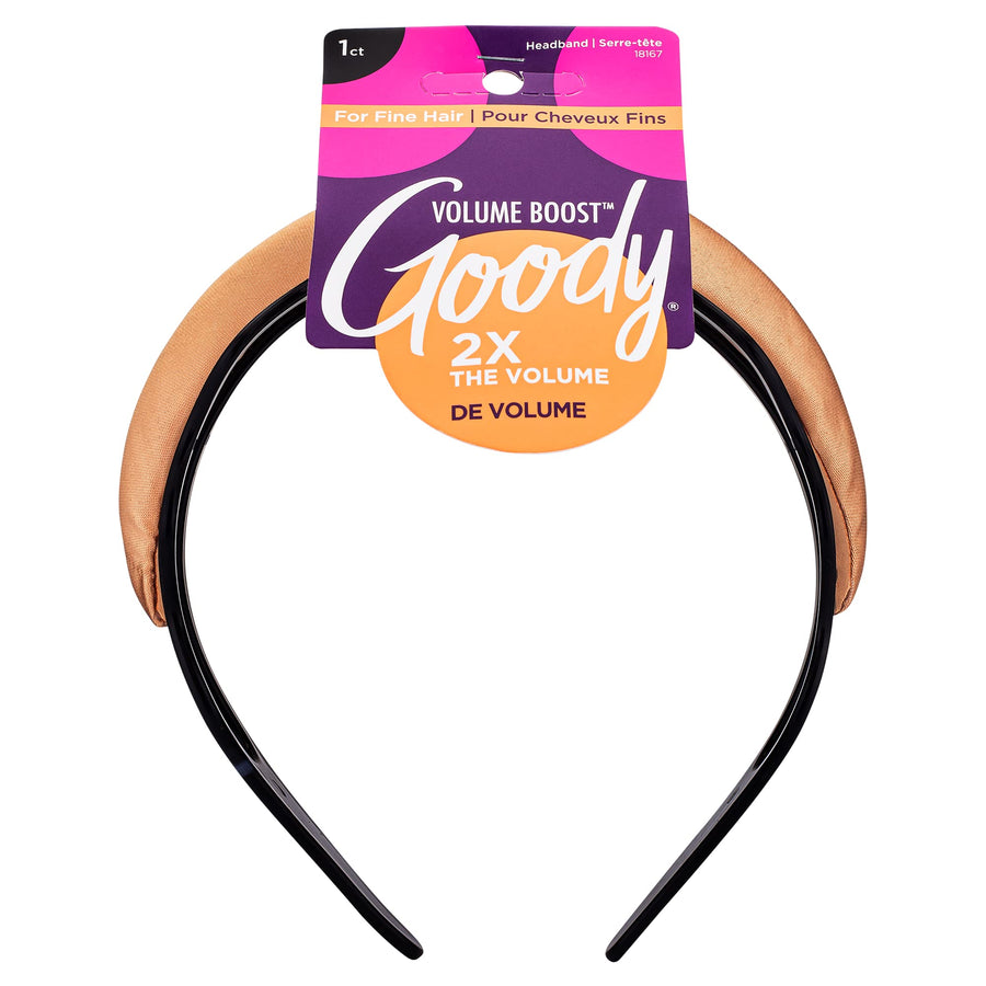 Goody Volume Boost Headband for Fine Hair - 1 Count, Brunette - Ouchless Pain-Free Hair Accessories for Women, Men, Boys, & Girls - Perfect for Long Lasting Braids, Ponytails & More