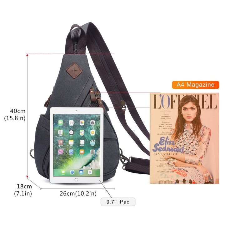 Sling Bag Canvas Crossbody Backpack Genuine Leather Shoulder Bag Casual Daypacks For Men Cycling Hiking Travel