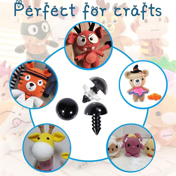 Safety Eyes 260PCS 6mm Plastic Black Craft Eyes with Washers Teddy Bear Eyes for Amigurumi Stuffed Animals Crochet Toys Crafts Making Halloween Decorations