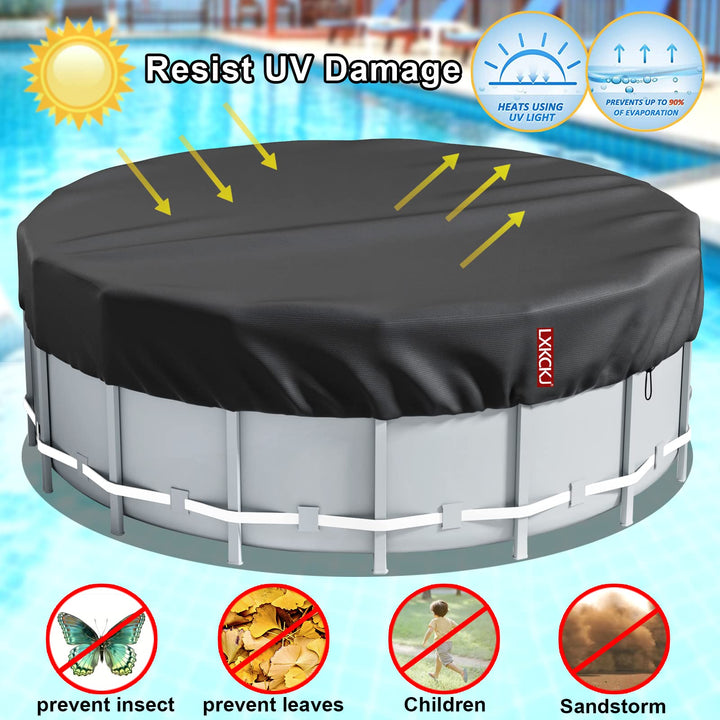 12 Ft Round Pool Cover, Solar Covers for Above Ground Pools, Summer Pool Cover Protector with Pool Cover Accessories, PE Tarp Ideal for Waterproof and Dustproof (Black)