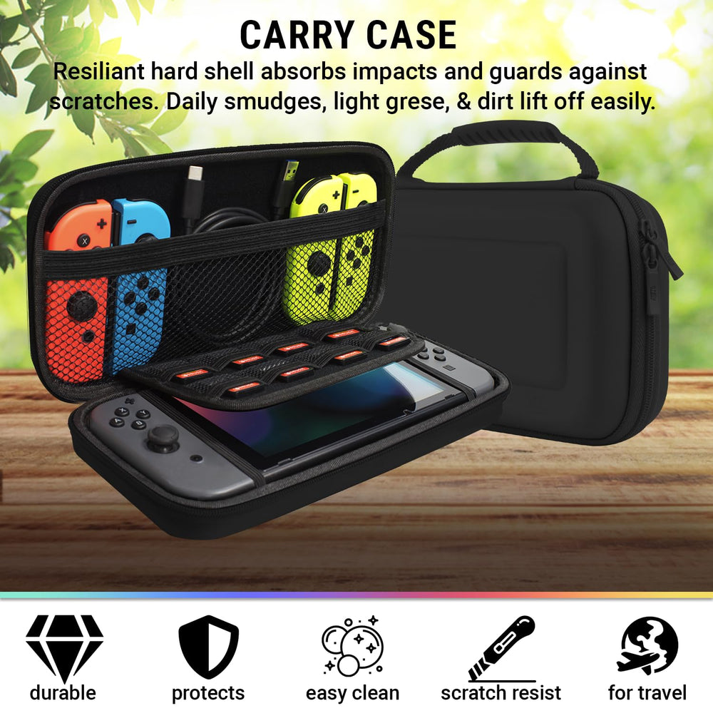 Switch Accessories Bundle - Essentials Pack for Nintendo switch OLED Case & Screen Protector , Grip Case, Games Holder, Headphones - Classic Black Edition
