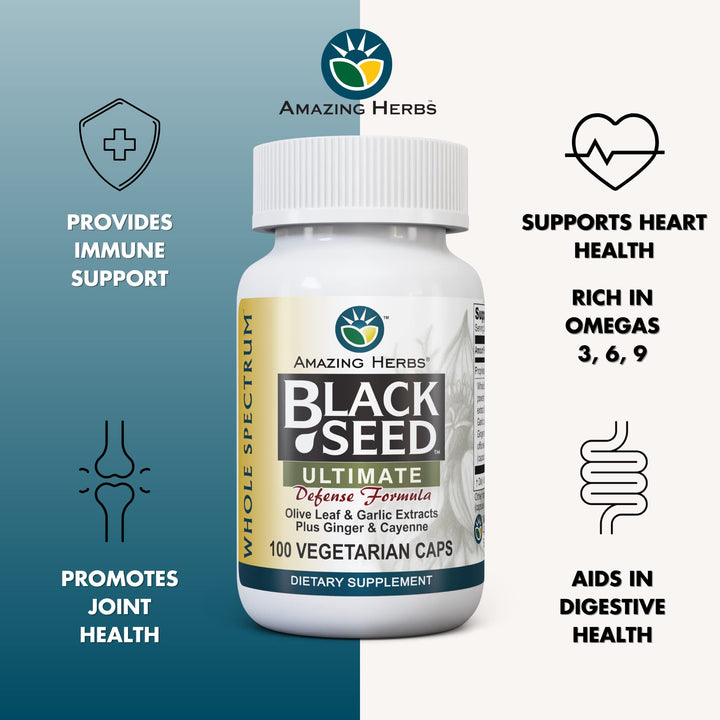 Whole Spectrum Black Seed Ultimate, Vegetarian Capsules - Olive Leaf & Garlic Extracts Plus Ginger & Cayenne, Gluten Free, Non GMO, Vegan - 100 Count