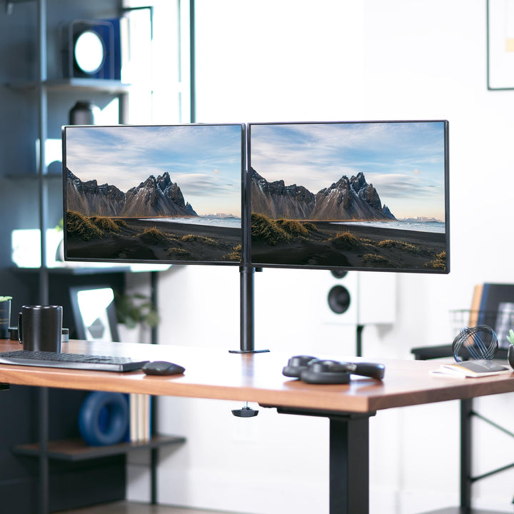 Dual Monitor Desk Mount, Heavy Duty Fully Adjustable Steel Stand, Holds 2 Computer Screens up to 30 inches and Max 22lbs Each, Black, STAND-V002
