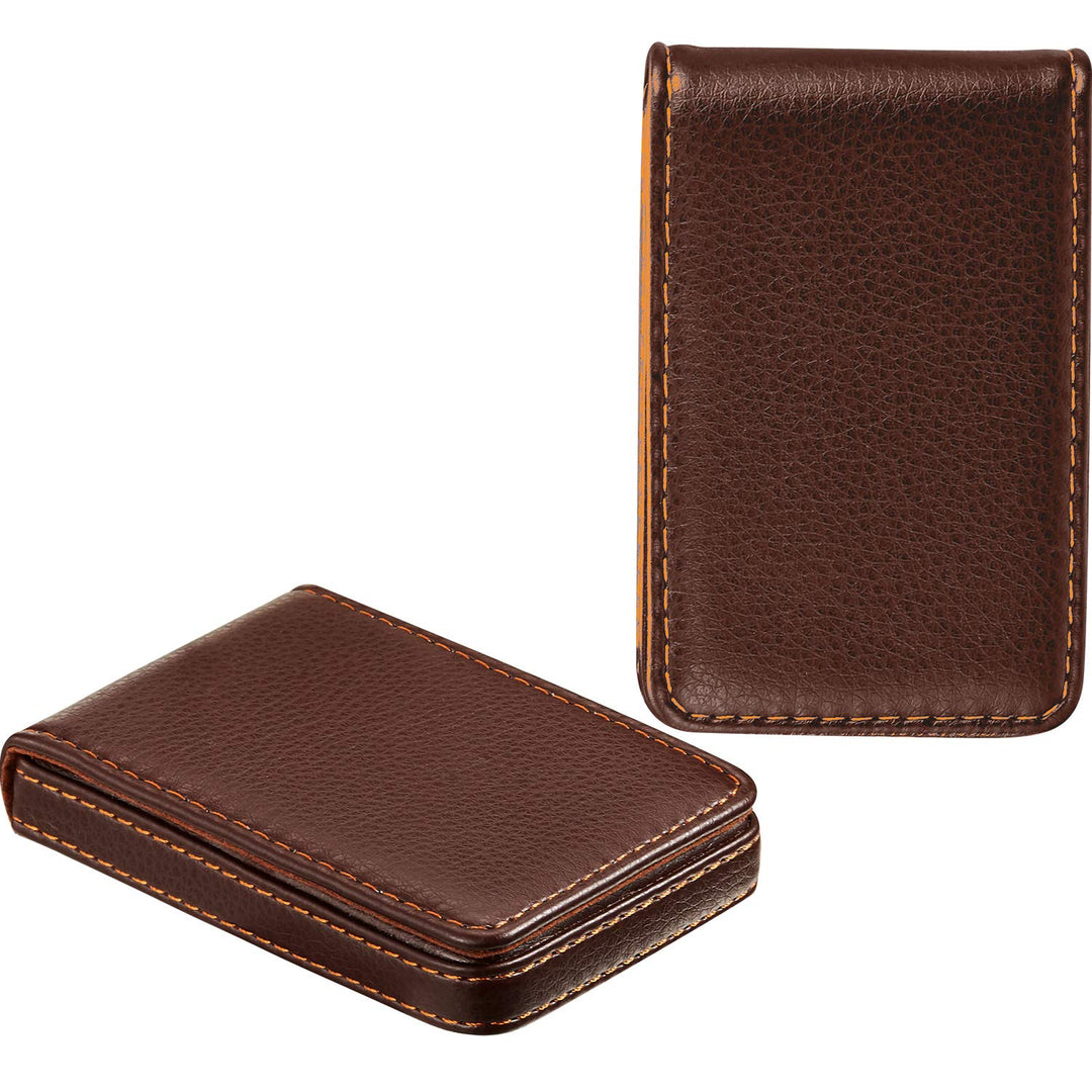 2 Pieces Business Card Holder, Business Card Wallet PU Leather Business Card Case Pocket Business Name Card Holder with Magnetic Shut Credit Card ID Case/Wallet (Coffee and Coffee)