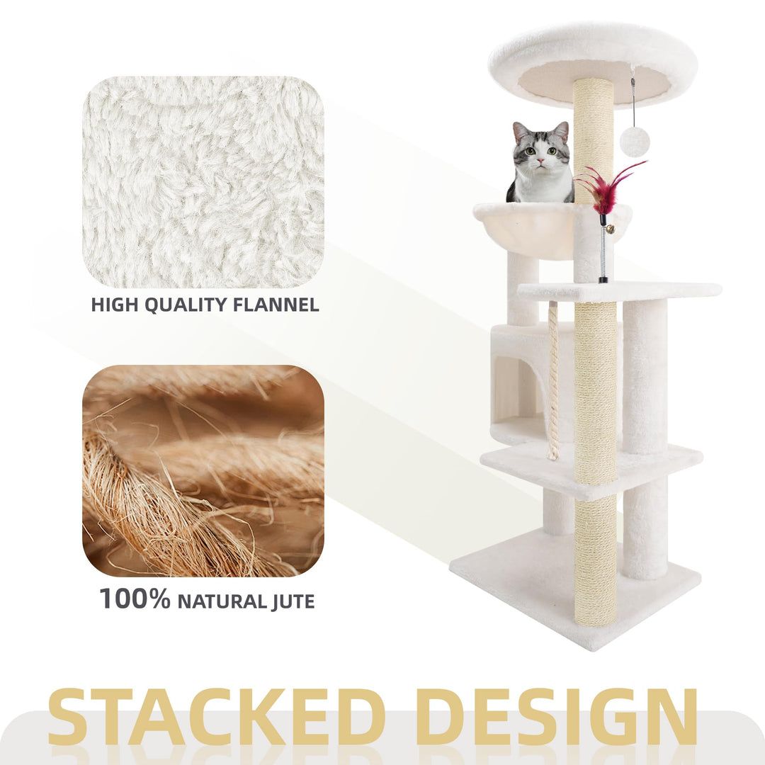 TINWEIUS Multifunctional Cat Tree for Indor Cats, Cat Tower with Cozy Condo, Perches, Scratching Posts and Hanging Rope, Grey
