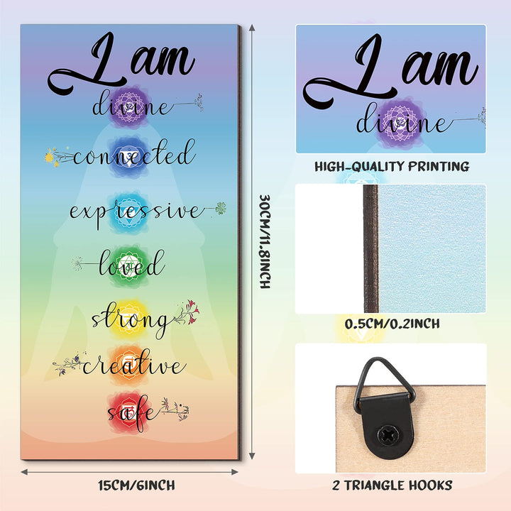 Chakra Quotes Sign Wall Decor Yoga Zen Wall Art Wooden Spiritual Decor Motivational Meditation Wall Art Zen Buddhism Spa Room Decor for Yoga Living Room Bedroom Bathroom Wall Decorations (Safe Style)