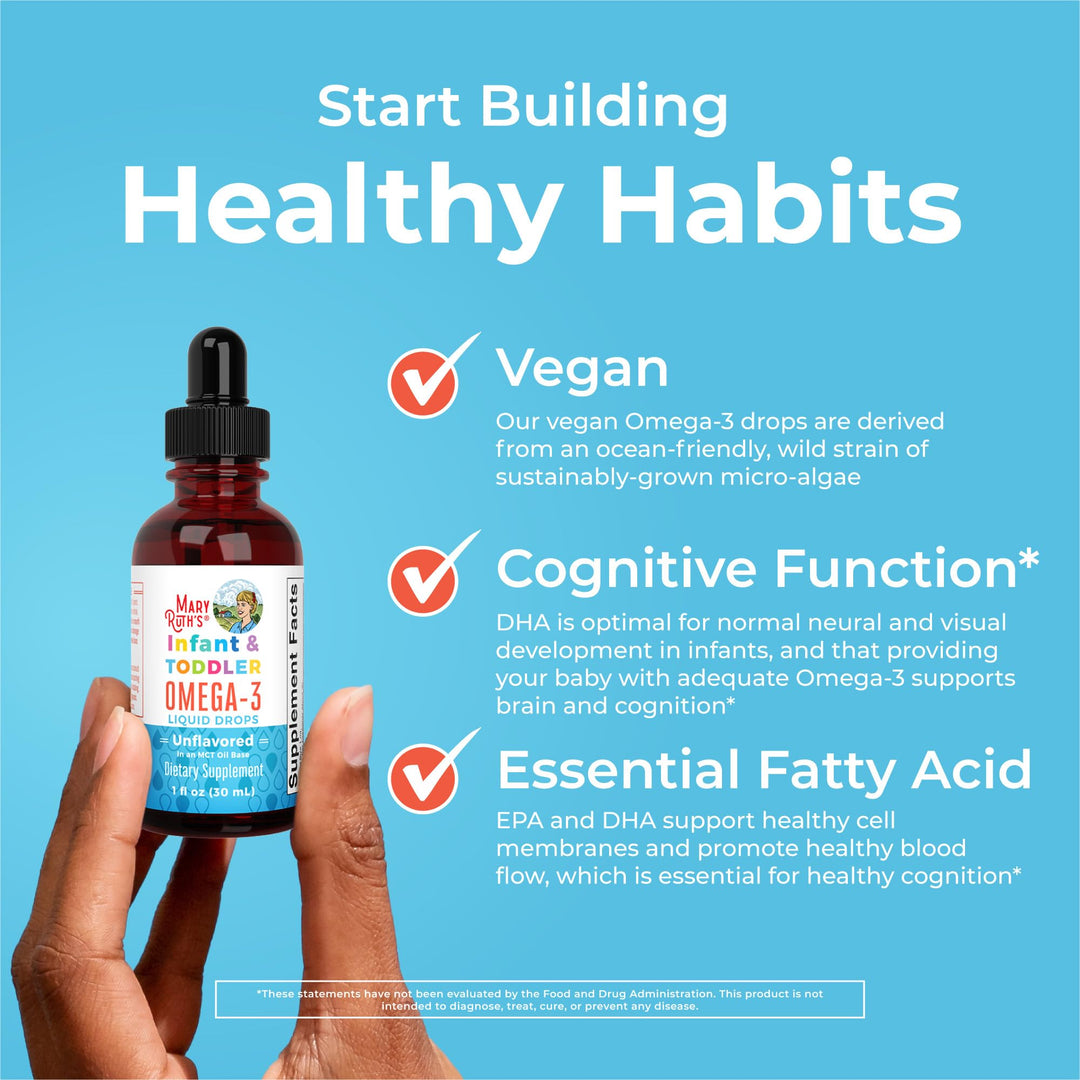 Infant and Toddler Omega-3 Liquid Drops by | 200mg DHA and 2mg EPA Per Serving | Overall Wellness and Healthy Development | Unflavored | 1 Fl Oz